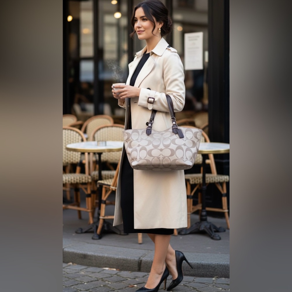 Coach Beige and Brown Signature Tote